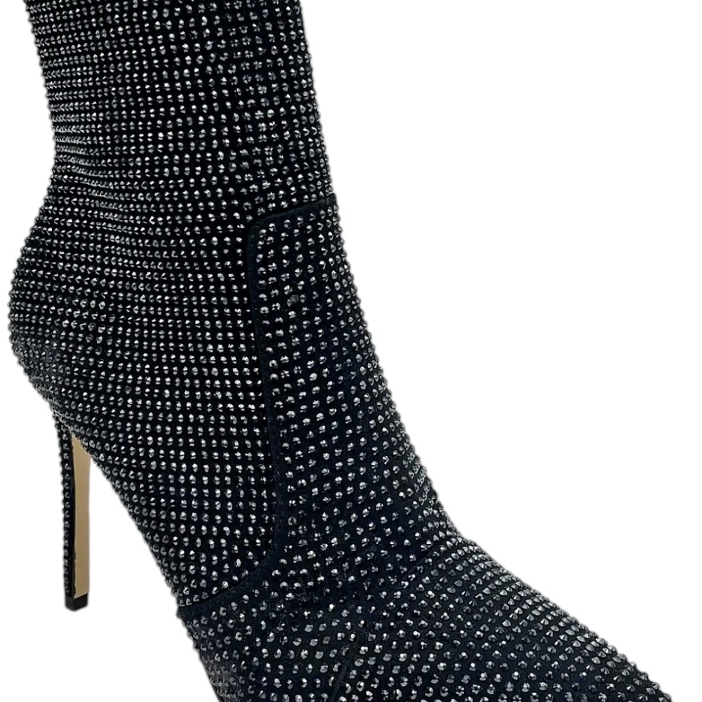 Michael Kors Rue Stiletto Bootie Suede/Hot Fix Stones- Black